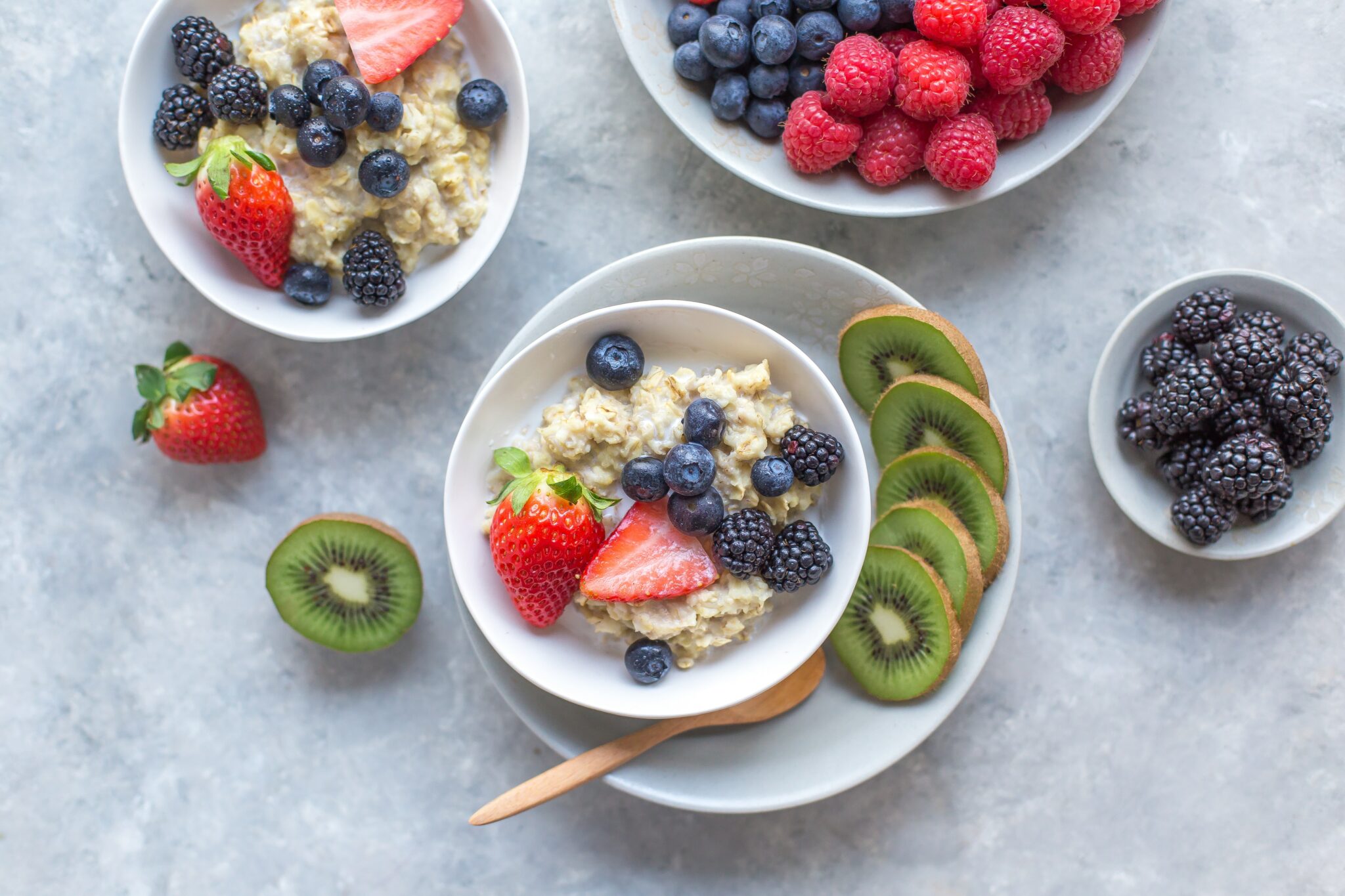 bowls of fruit and granola